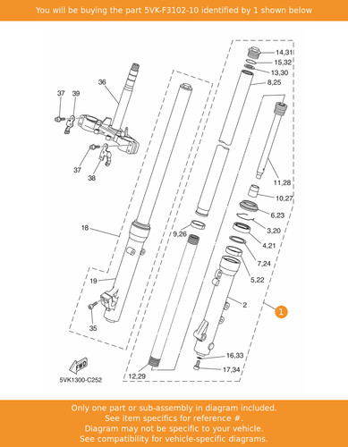 Yamaha front fork assy - assy, (l.h)