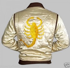 Drive Scorpion Ivory Satin Slim Fit Ryan Gosling Movie Bomber Quilted Jacket