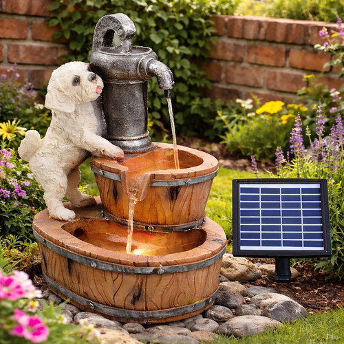 Solar water fountain puppy - water,