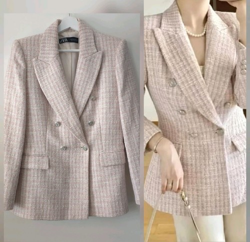 Zara pink white textured tweed - white,
