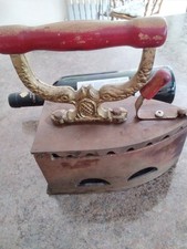 Vintage 1900’s Iron clothes press cast coal Iron  wooden handle