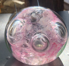 Vtg Caithness Scotland Paperweight Pink And White Bubble, Signed,  2 x 2.5"