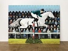 Vintage Horse Racing Oil Painting On Board Original 1960s