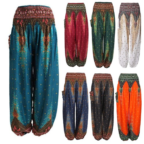 Peacock feather harem pants - peacock,