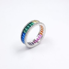A sterling silver baguette cut gemstone eternity ring.Size O. Weight 3.85g.