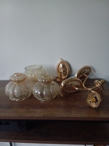 Three vintage glass and - vintage, brass