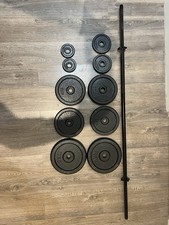 barbell and weights set, used