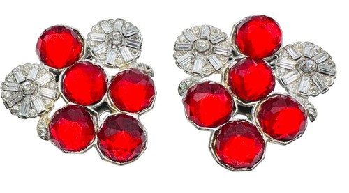 Art deco red glass - red, rhinestone