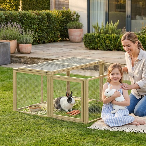 Pawhut rabbit hutch folding - hutch,,