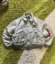 Alpha Industries Bomber Jacket Silver MA-1 Flight Coat XL Rare Red Tag Vintage