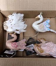 Swan Christmas Tree Decorations Clip On Pink White Gold Sparkle Luxury Swans x 4
