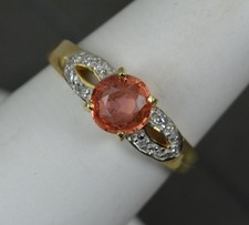 Natural Padparadscha Sapphire and Diamond 18ct Gold Ring