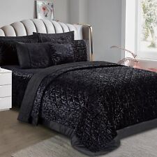 3 Piece Luxury Quilted Crushed Velvet Bedspread Set Double King Super King Size