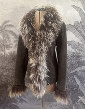 Vintage Real Suede Afghan Short Coat Brown Mongolian Fur Jacket Boho 12 14