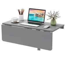 COSTWAY Wall Mounted Folding Table 80x60cm Drop-Leaf Floating Writing Desk-Grey