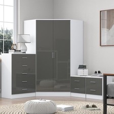Furniture - Corner Wardrobe + Chest + 2 Bedsides - Grey/White REFLECT