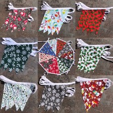3 FOR 2.CHRISTMAS FABRIC BUNTING DECORATION.SNOWFLAKES.FATHER XMAS.SNOWMAN.