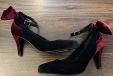 Joe Browns Women's Statement Bow Back Velvet Heels Shoes Black Red Uk Size 4