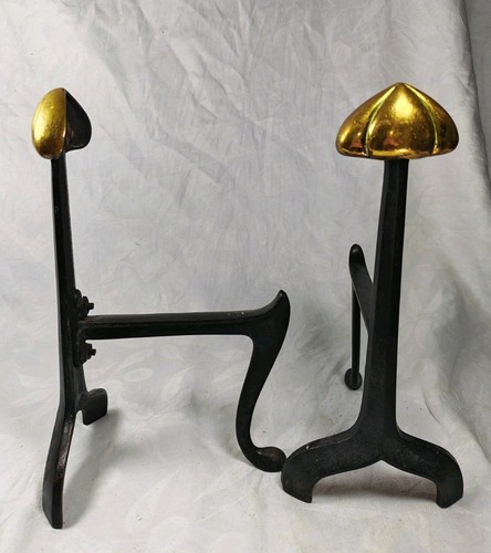 Antique cast iron fire dogs - iron,