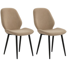 HOMCOM Dining Chairs Set of 2 Upholstered Kitchen Chairs w/ Metal Legs Brown
