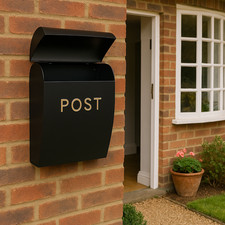 Black Post Box Wall Mounted Large Letter Mailbox With Flap Outdoor Letterbox