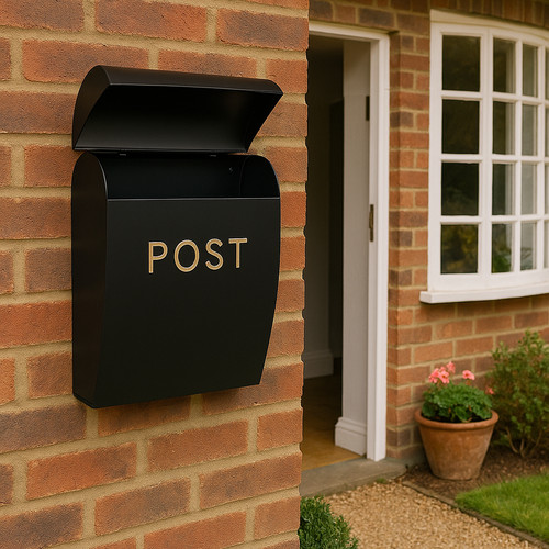 Black post box - black, wall
