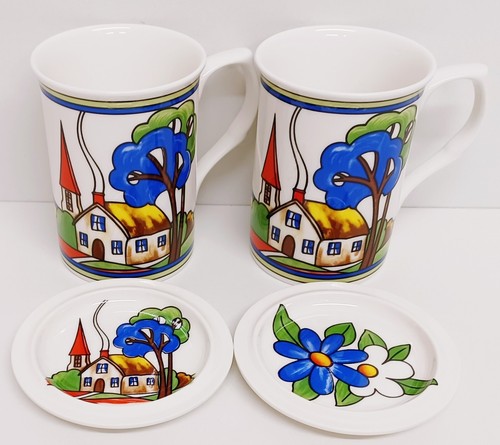 Art deco village mugs - art, 2