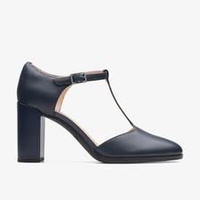 Clarks Womens Freva 85 Bar Navy Heels,T Bar Shoes Leather Smart