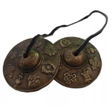 TIBETAN BUDHHIST Tingsha ASTAMANGALAS Solid  BRASS TINSHA BELL MANJIRA CYMBALS