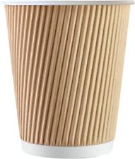 Disposable Coffee Cups with/without Lids Kraft Triple Wall Hot Drinks Paper Cups