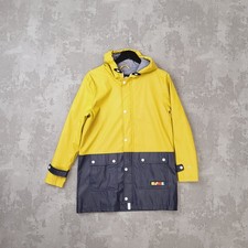 Quba & Co. Raincoat Men's Small Yellow Black Hooded Waterproof Snap Front Jacket