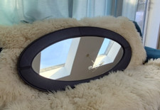 Big oval Brown leather look Vertical wall mirror