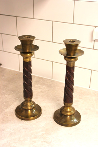 Pair vintage wood brass - pair,