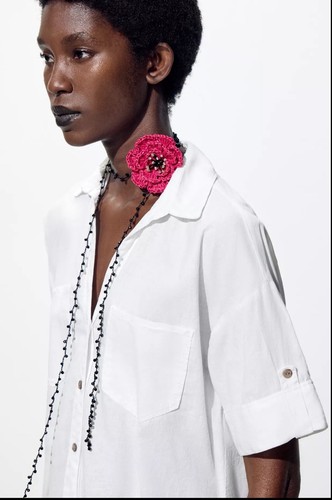 Zara raffia flower necklace - zara,