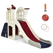 6 in 1 Large Kids Slide Toddler Climber Slide Set with Basketball Hoop Ring Toss