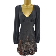 KAREN MILLEN 12 UK Vintage Black Silk Sequin Beaded Gatsby Flapper Mini Dress