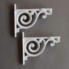 Pair WHITE 4" SMALL ANTIQUE VINTAGE CAST IRON VICTORIAN SHELF BRACKETS - BR01Wx2