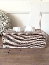 Tissue Box Cover, White Wash Rattan Rectangular, Squared, Woven, High Quality