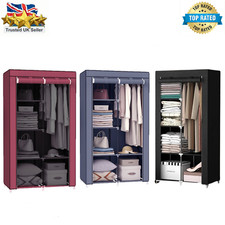 Fabric Canvas Wardrobe With Clothes Hanging Rail Shelves Storage Cupboard uk