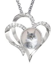 Maine Coon Cat Pet Silver Colour Heart Necklace And Diamante Pendant + Gift Box