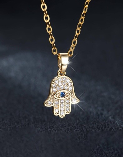 Gold hand hamsa necklace - gold,