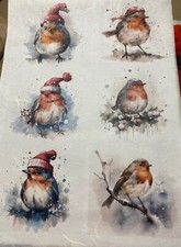 Rice Paper for Decoupage Christmas Robins 6 Different Images A4