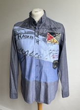 DESIGUAL SHIRT MENS SIZE M MEDIUM REGULAR PATCH RAINBOW BUTTON DOWN