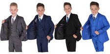 Boys Suits 5 Piece Wedding Page Boy Party Prom Suit Blue Black Grey 2-14 Years