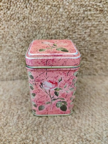 Vintage rose metal tin box - vintage,