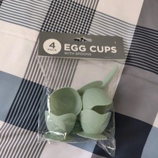 4 Egg Cups With Spoons, Green Brand New Plastic Cups
