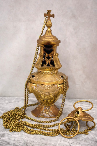 Used brass censer - brass, censer,