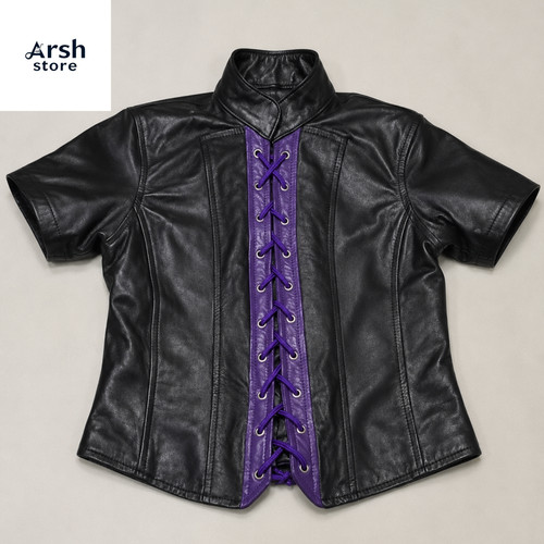 Black leather lace corset - up,