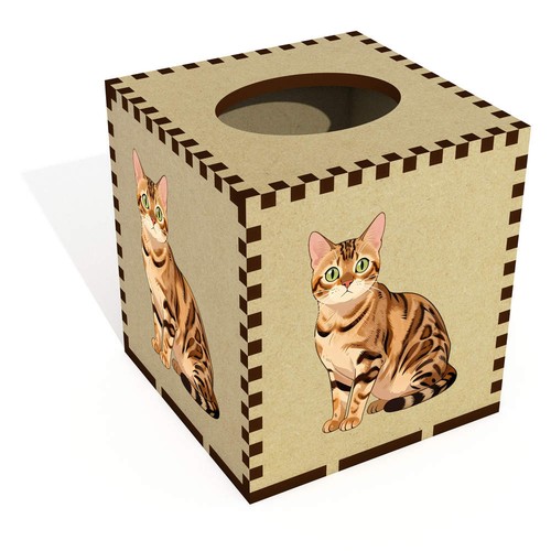Square bengal cat wooden - square, cat'