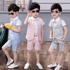 NEW 4Pcs Formal Toddler Children Boy Kid Short Suit Wedding Party Outfits 1-8Y